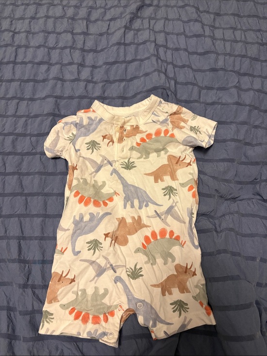 Other - Unbranded Kids Short Sleeve Dinosaur Romper - Cream with Multi-Color Dino Print